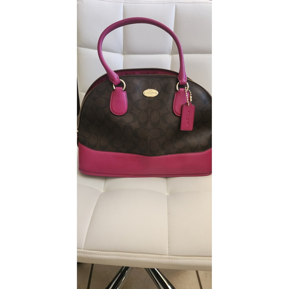 Coach‎ Sierra Satchel Signature Canvas Pink Brown Dome Handbag F37233